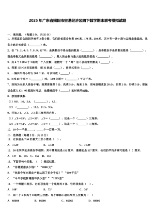 2025年广东省揭阳市空港经济区四下数学期末联考模拟试题含解析