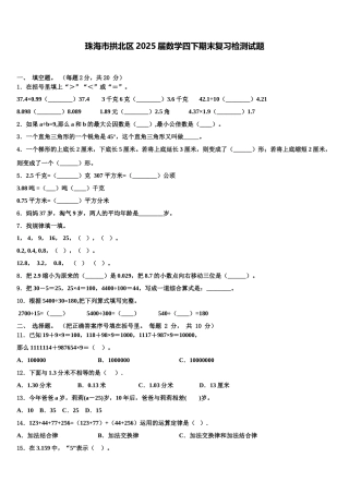 珠海市拱北区2025届数学四下期末复习检测试题含解析