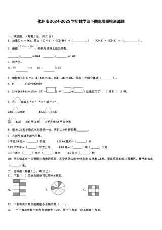 化州市2024-2025学年数学四下期末质量检测试题含解析