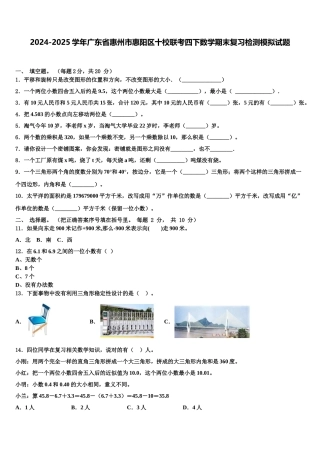 2024-2025学年广东省惠州市惠阳区十校联考四下数学期末复习检测模拟试题含解析