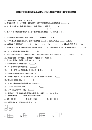 黑龙江省黑河市逊克县2024-2025学年数学四下期末调研试题含解析