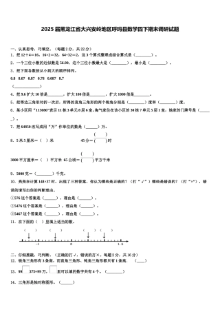 2025届黑龙江省大兴安岭地区呼玛县数学四下期末调研试题含解析