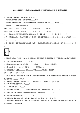 2025届黑龙江省哈尔滨市阿城市四下数学期末学业质量监测试题含解析