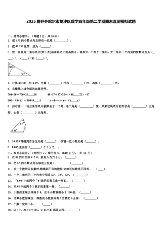 2025届齐齐哈尔市龙沙区数学四年级第二学期期末监测模拟试题含解析