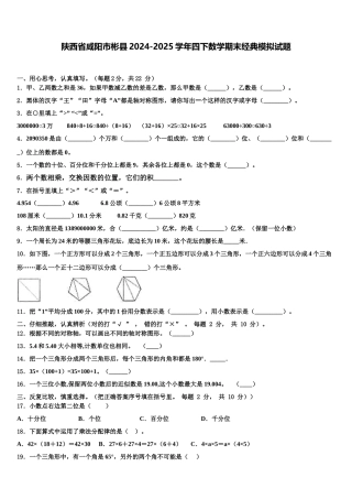 陕西省咸阳市彬县2024-2025学年四下数学期末经典模拟试题含解析