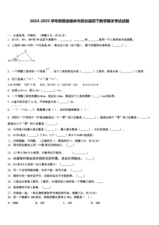 2024-2025学年陕西省榆林市府谷县四下数学期末考试试题含解析