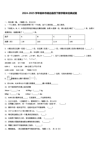 2024-2025学年榆林市靖边县四下数学期末经典试题含解析