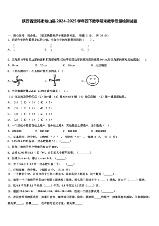 陕西省宝鸡市岐山县2024-2025学年四下数学期末教学质量检测试题含解析