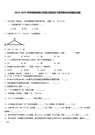 2024-2025学年陕西省铜川市铜川新区四下数学期末检测模拟试题含解析