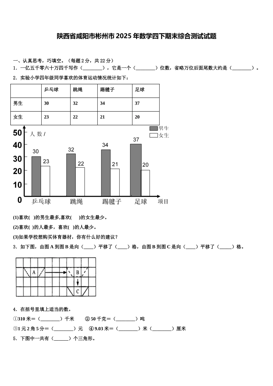 陕西省咸阳市彬州市2025年数学四下期末综合测试试题含解析_第1页
