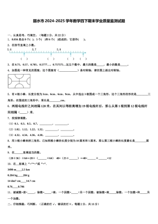 丽水市2024-2025学年数学四下期末学业质量监测试题含解析