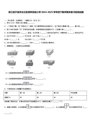 浙江省宁波市北仑区柴桥实验小学2024-2025学年四下数学期末复习检测试题含解析