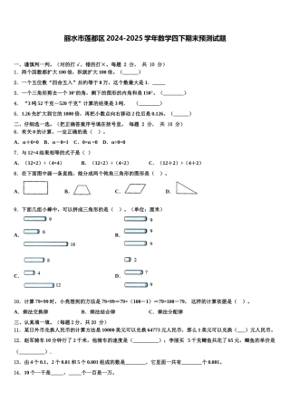 丽水市莲都区2024-2025学年数学四下期末预测试题含解析