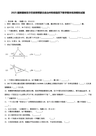 2025届新疆维吾尔巴音郭楞蒙古自治州和硕县四下数学期末检测模拟试题含解析