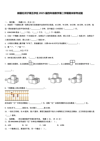 新疆石河子第五学区2025届四年级数学第二学期期末联考试题含解析