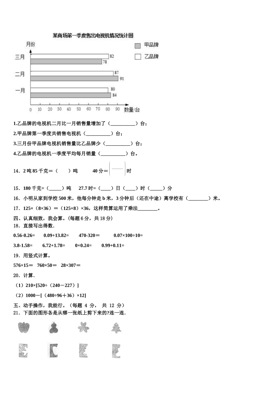 2025届山西省长治市数学四年级第二学期期末质量检测模拟试题含解析_第2页