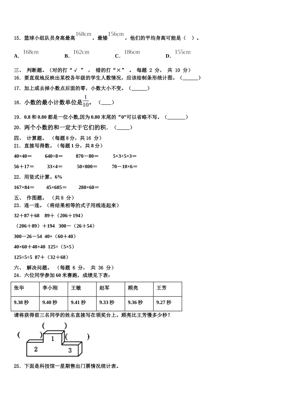 朔州市应县2025年数学四年级第二学期期末复习检测试题含解析_第2页