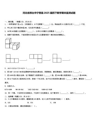 河北省邢台市宁晋县2025届四下数学期末监测试题含解析