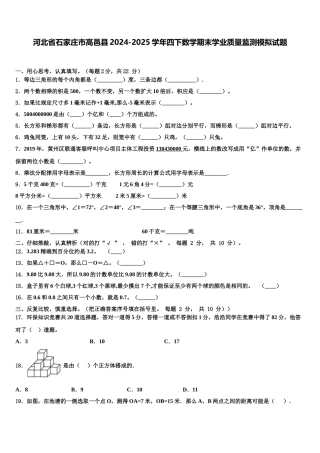 河北省石家庄市高邑县2024-2025学年四下数学期末学业质量监测模拟试题含解析