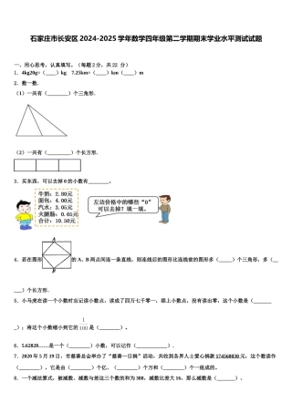 石家庄市长安区2024-2025学年数学四年级第二学期期末学业水平测试试题含解析
