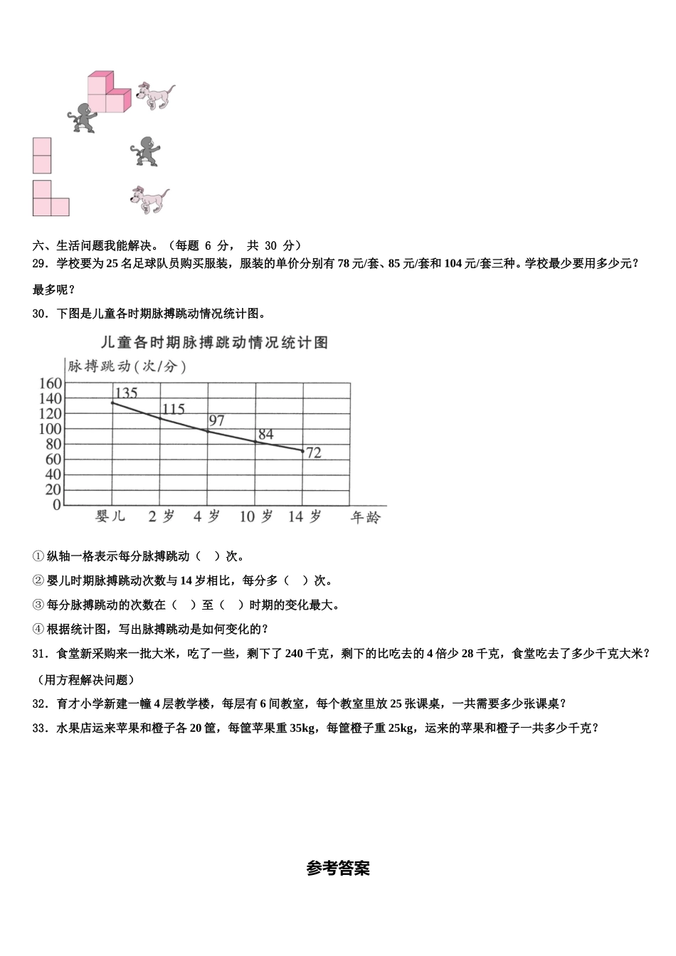 张家口市涿鹿县2025届数学四年级第二学期期末统考模拟试题含解析_第3页