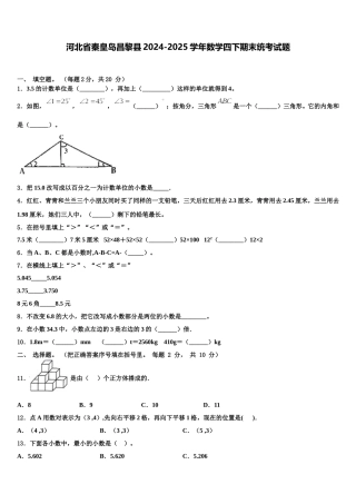 河北省秦皇岛昌黎县2024-2025学年数学四下期末统考试题含解析