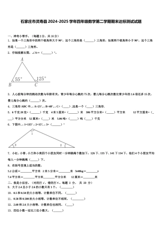 石家庄市灵寿县2024-2025学年四年级数学第二学期期末达标测试试题含解析
