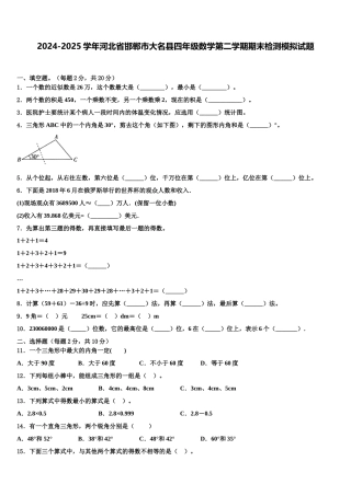 2024-2025学年河北省邯郸市大名县四年级数学第二学期期末检测模拟试题含解析