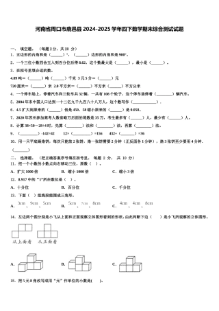 河南省周口市鹿邑县2024-2025学年四下数学期末综合测试试题含解析