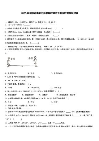 2025年河南省南阳市新野县数学四下期末联考模拟试题含解析