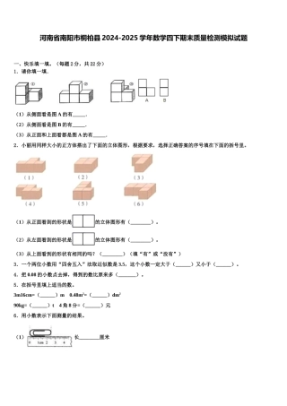 河南省南阳市桐柏县2024-2025学年数学四下期末质量检测模拟试题含解析