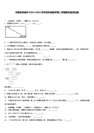 河南省项城市2024-2025学年四年级数学第二学期期末监测试题含解析