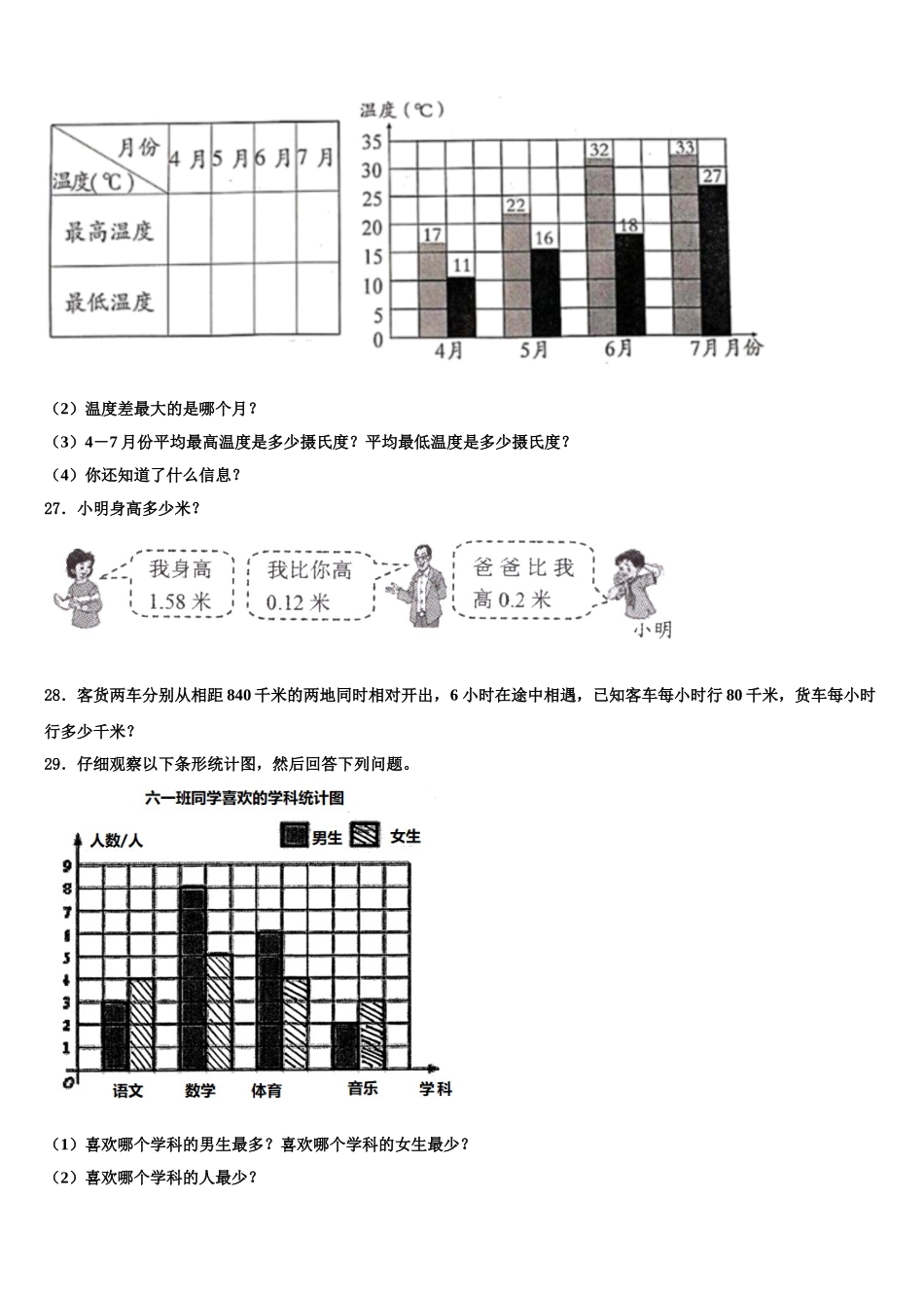 河南省安阳市内黄县2024-2025学年四下数学期末检测模拟试题含解析_第3页