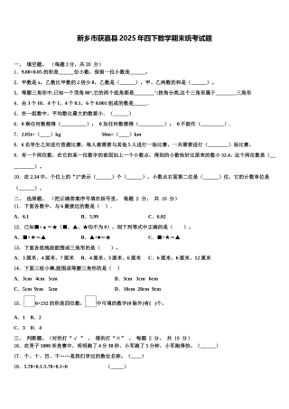 新乡市获嘉县2025年四下数学期末统考试题含解析