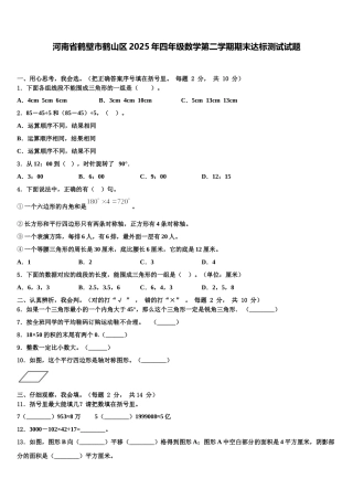 河南省鹤壁市鹤山区2025年四年级数学第二学期期末达标测试试题含解析
