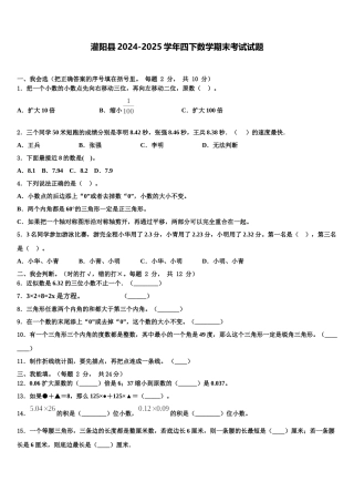 灌阳县2024-2025学年四下数学期末考试试题含解析