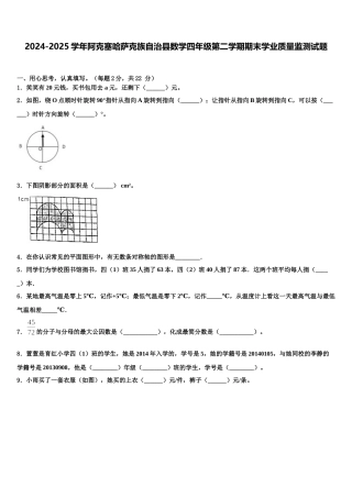 2024-2025学年阿克塞哈萨克族自治县数学四年级第二学期期末学业质量监测试题含解析