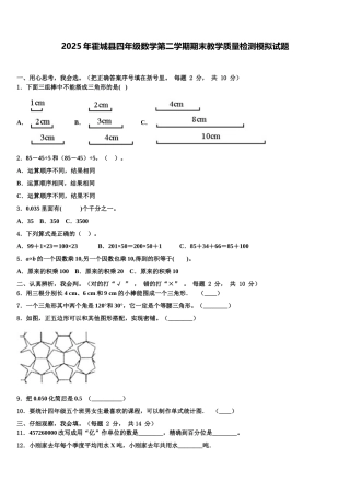 2025年霍城县四年级数学第二学期期末教学质量检测模拟试题含解析