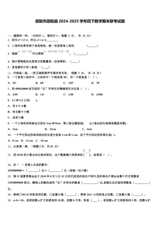 邵阳市邵阳县2024-2025学年四下数学期末联考试题含解析