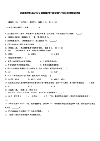 河源市龙川县2025届数学四下期末学业水平测试模拟试题含解析