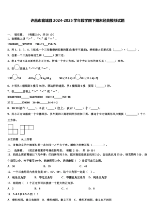 许昌市襄城县2024-2025学年数学四下期末经典模拟试题含解析