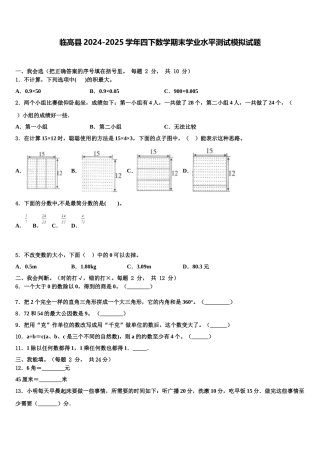 临高县2024-2025学年四下数学期末学业水平测试模拟试题含解析