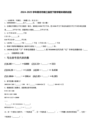 2024-2025学年黑河市嫩江县四下数学期末调研试题含解析