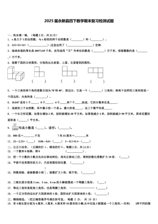 2025届永新县四下数学期末复习检测试题含解析