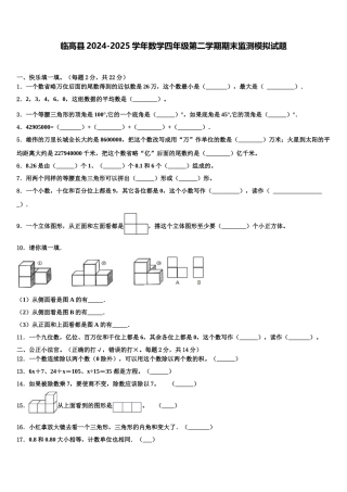 临高县2024-2025学年数学四年级第二学期期末监测模拟试题含解析
