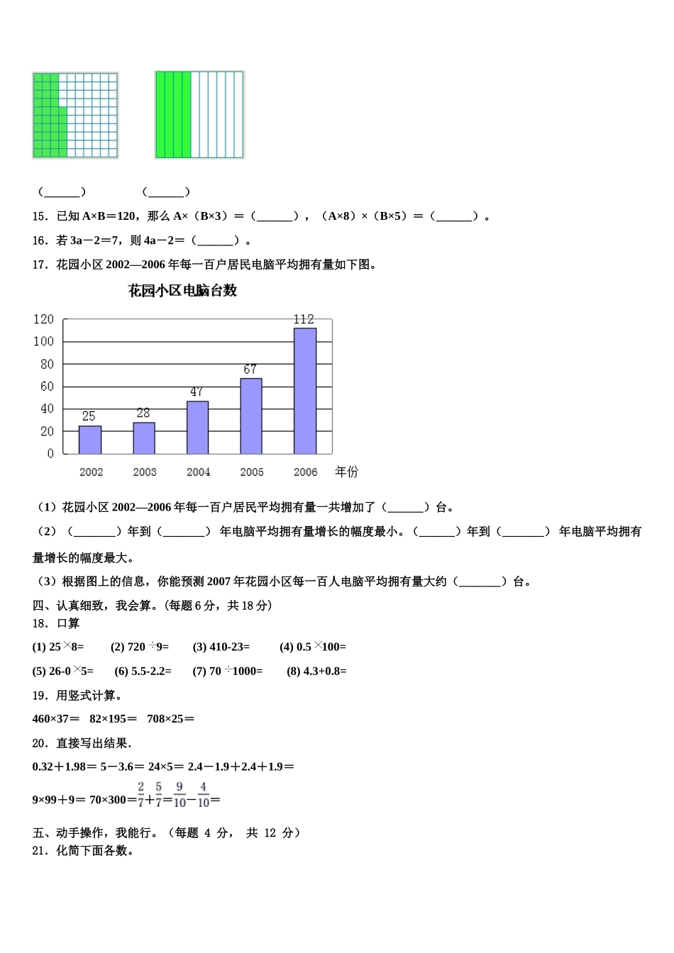 英吉沙县2025届数学四年级第二学期期末复习检测试题含解析_第2页