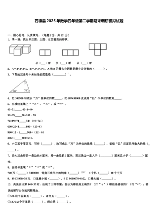 石棉县2025年数学四年级第二学期期末调研模拟试题含解析