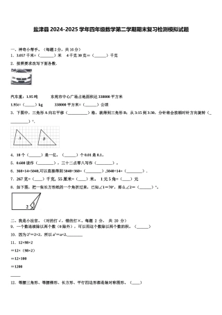 盐津县2024-2025学年四年级数学第二学期期末复习检测模拟试题含解析