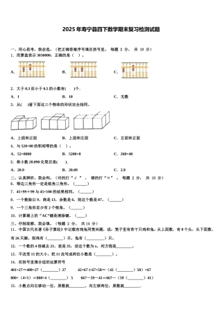 2025年寿宁县四下数学期末复习检测试题含解析