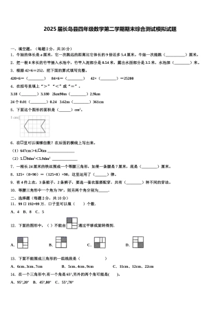 2025届长岛县四年级数学第二学期期末综合测试模拟试题含解析